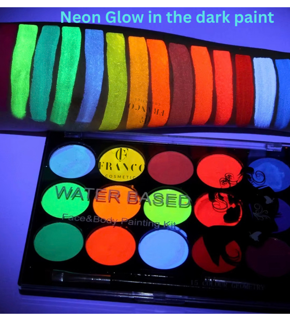 UV 15 color neon water activated face/body paint